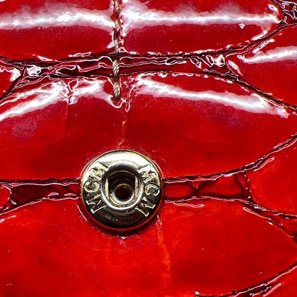 MCM Red Crocodile Embossed Clutch with Gold Chain - Picture 10 of 17